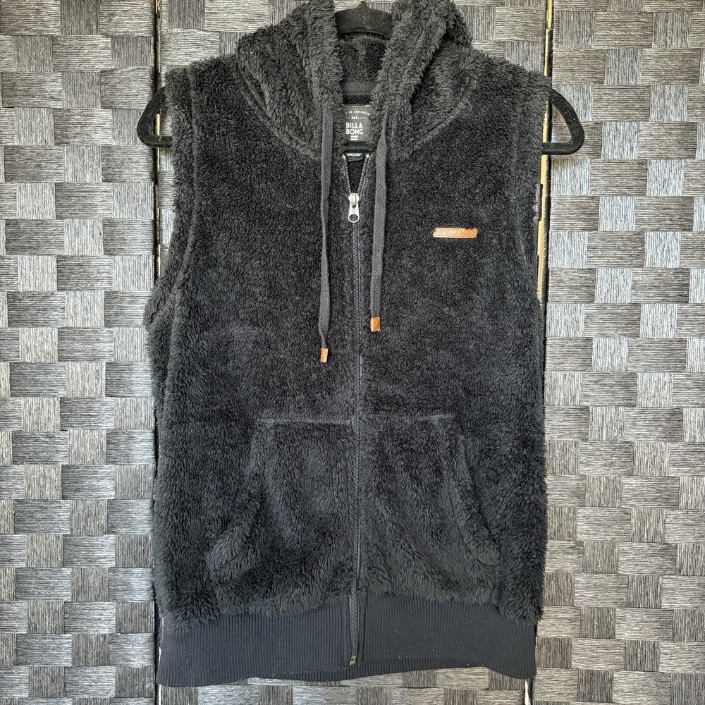 Billabong Hooded Full Zip Vest Women's Large Black Pockets